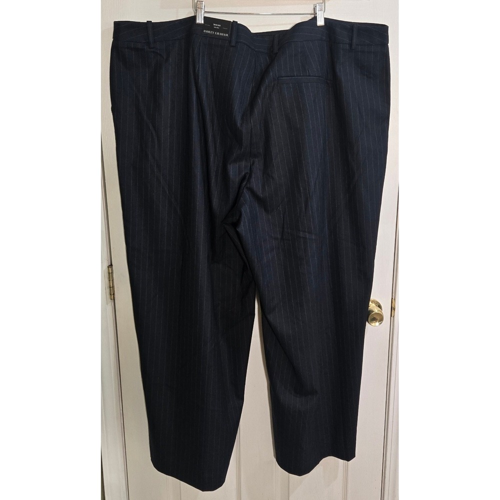 Ashley Graham Navy Pinstripe Wide Leg Trousers Pants 30W New